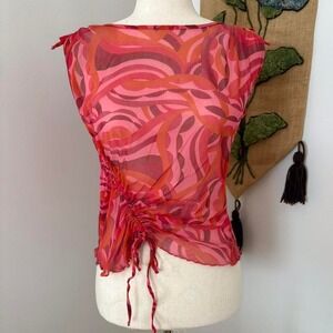 Abstract Ruched Mesh Blouse